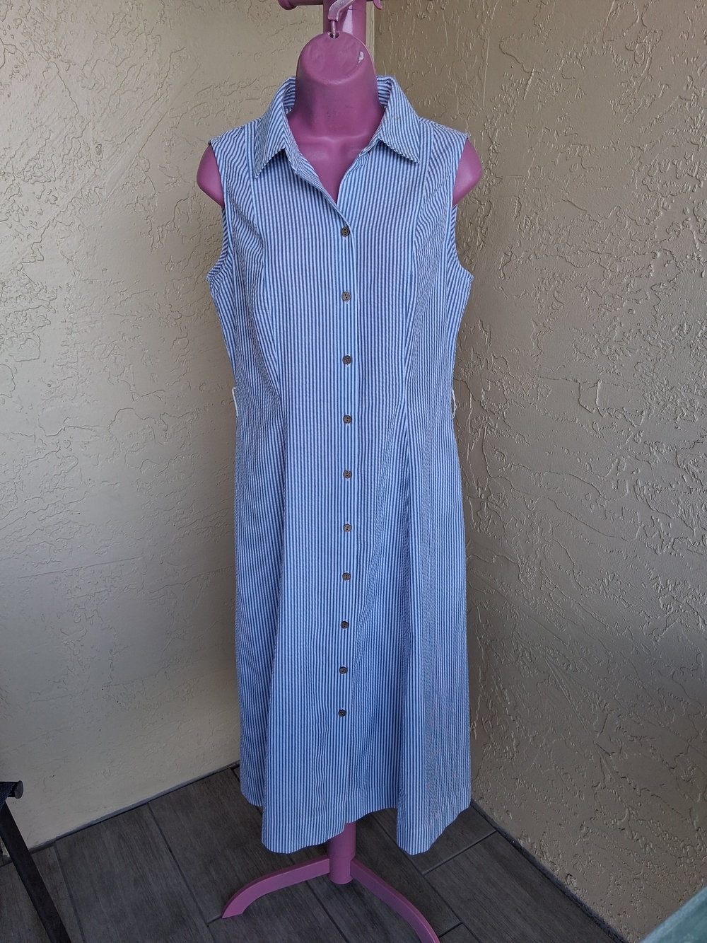 Anne Klein Seersucker Pinstripe Button-Front Dress
